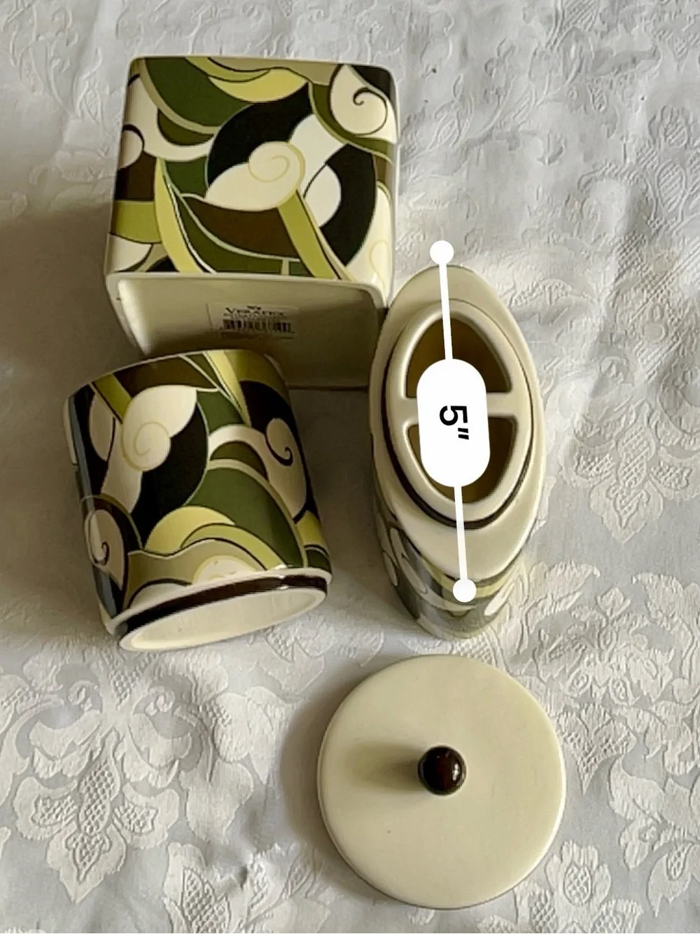 Ceramic Countertop Bathroom Set in Cream and Olive Green